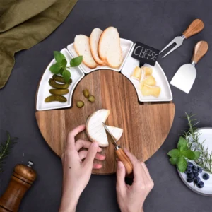 Wooden cheese board with ceramic bowl - 110009